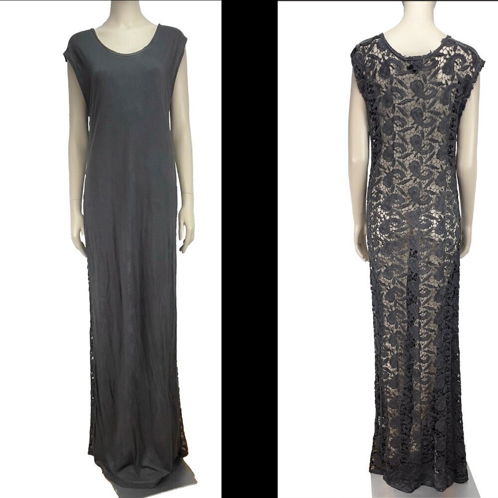 RUDSAK Sheer Back Lace Boho Beach Luxury Maxi Cover up Dress Charcoal sz XS - S